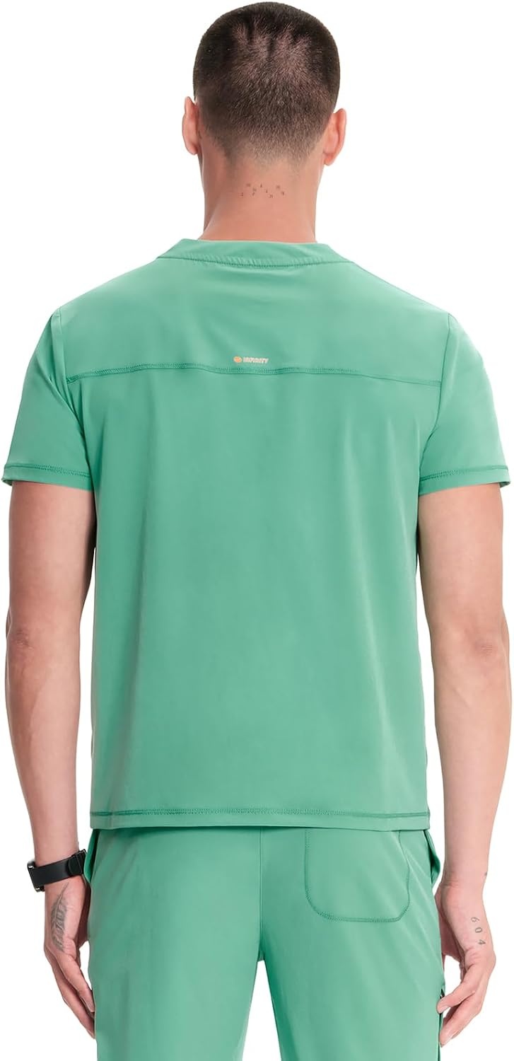 image:imageCherokee Infinity Mens Scrubs Top V Neck Partial Zip with 2 PocketsMatcha Latte