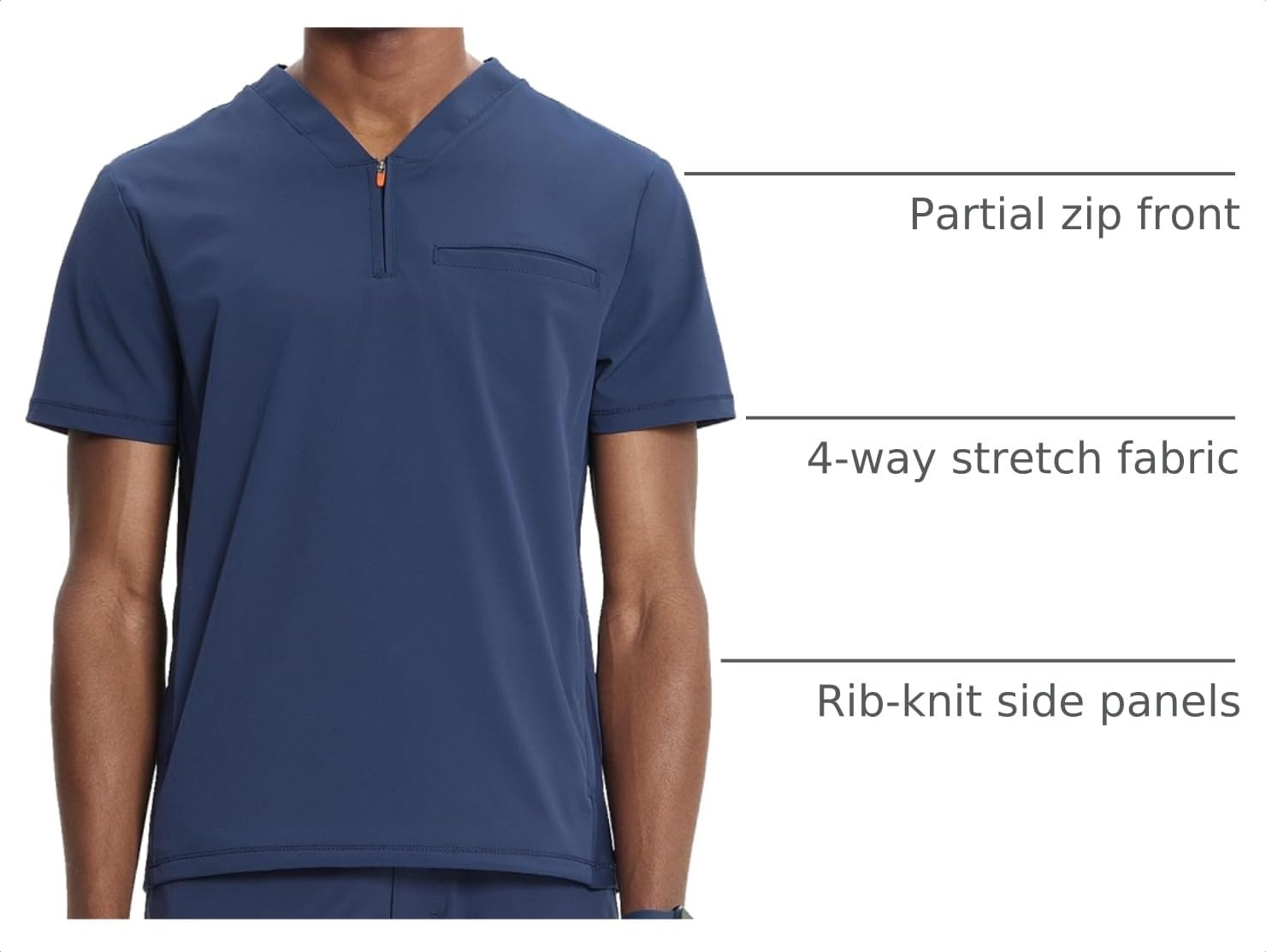 image:imageCherokee Infinity Mens Scrubs Top V Neck Partial Zip with 2 PocketsNavy
