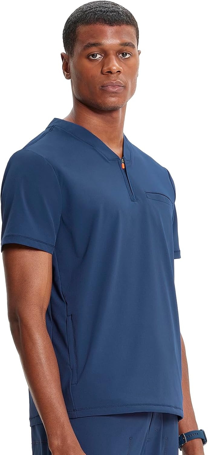 image:imageCherokee Infinity Mens Scrubs Top V Neck Partial Zip with 2 PocketsNavy