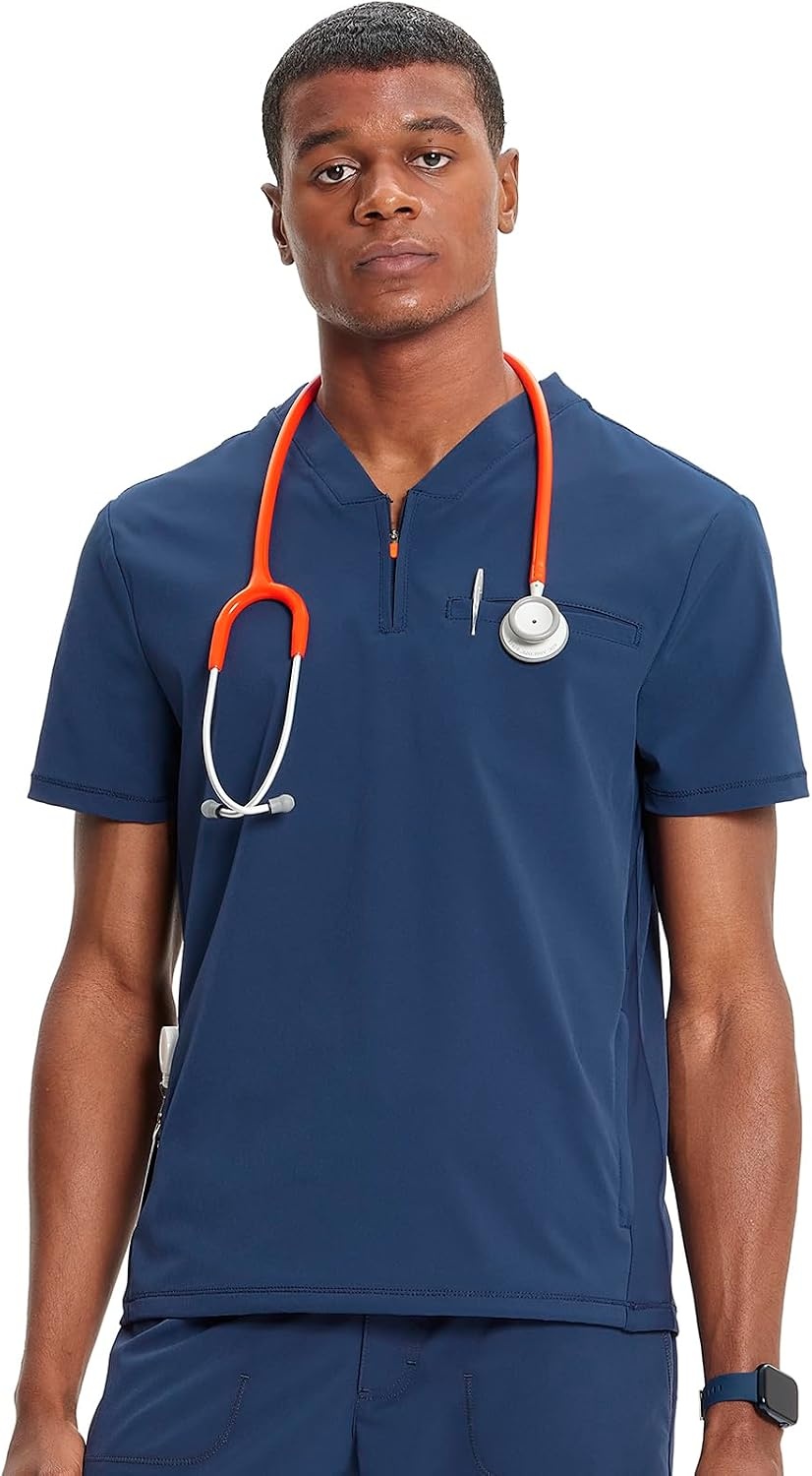 image:imageCherokee Infinity Mens Scrubs Top V Neck Partial Zip with 2 PocketsNavy