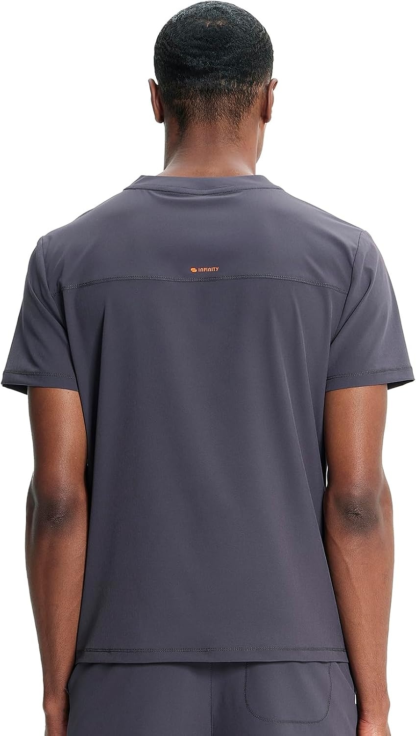 image:imageCherokee Infinity Mens Scrubs Top V Neck Partial Zip with 2 PocketsPewter