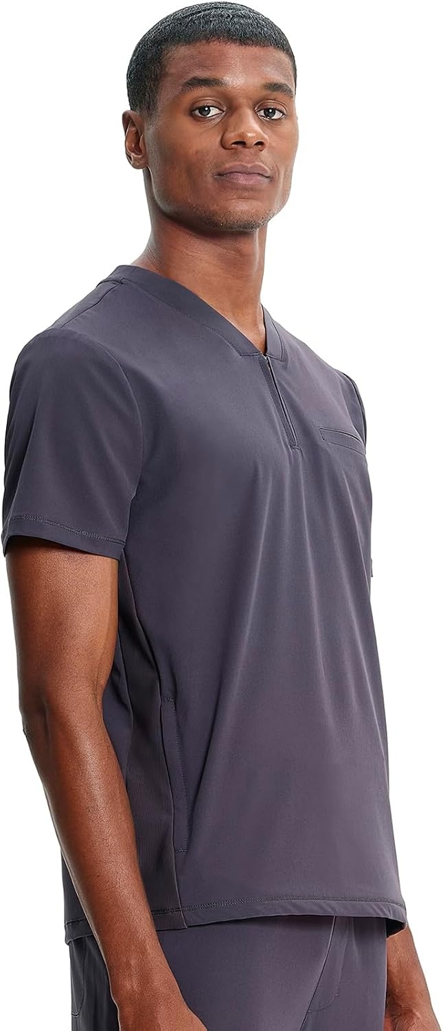 image:imageCherokee Infinity Mens Scrubs Top V Neck Partial Zip with 2 PocketsPewter