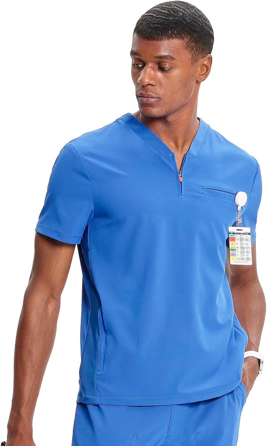 image:imageCherokee Infinity Mens Scrubs Top V Neck Partial Zip with 2 PocketsRoyal