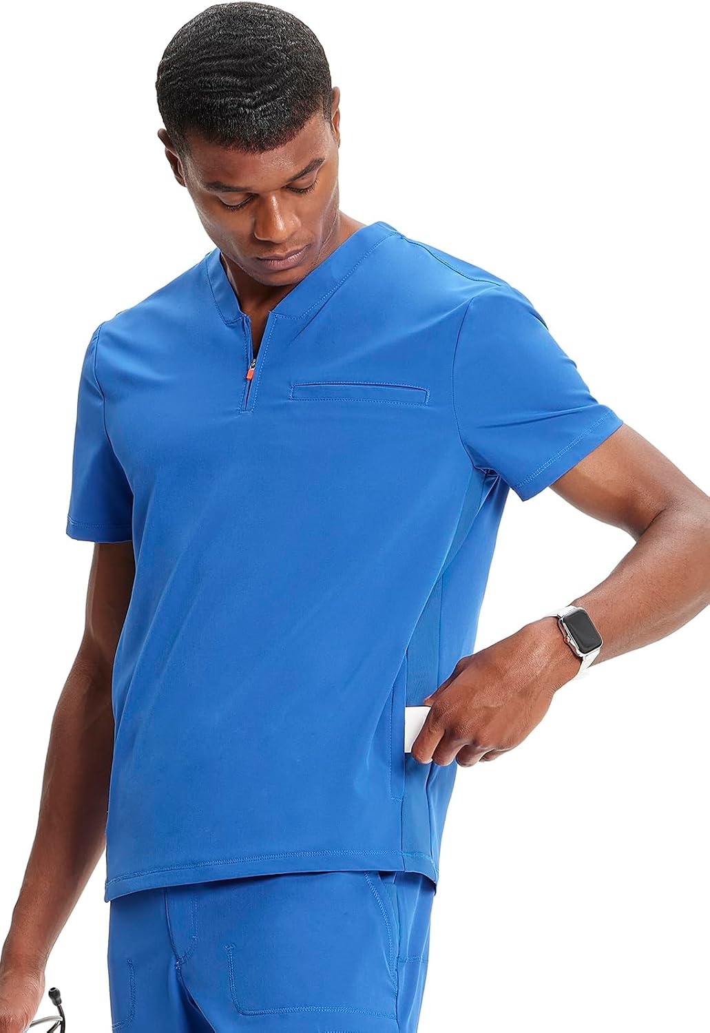 image:imageCherokee Infinity Mens Scrubs Top V Neck Partial Zip with 2 PocketsRoyal