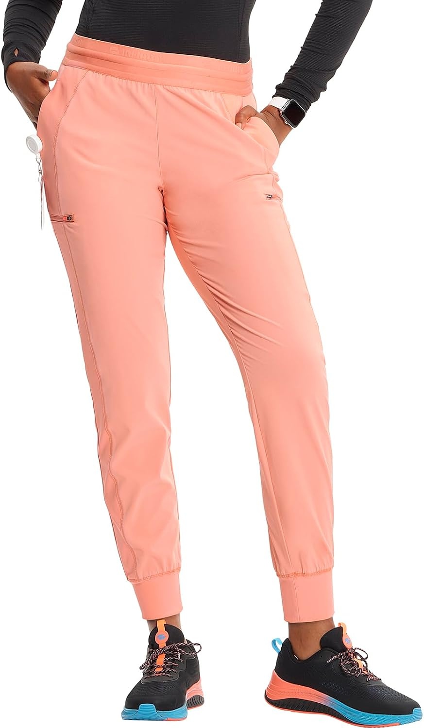 image:imageCherokee Infinity Womens PullOn Scrub Jogger Pants Mid Rise BottomsElectric Coral