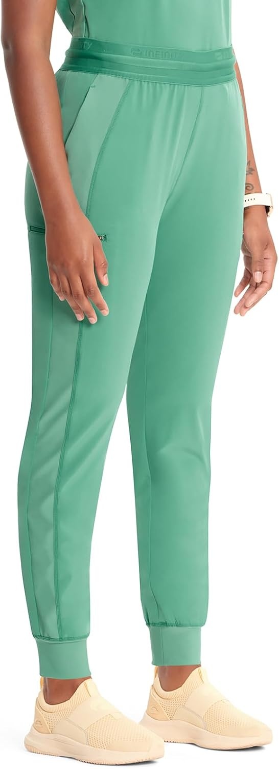 image:imageCherokee Infinity Womens PullOn Scrub Jogger Pants Mid Rise BottomsMatcha Latte