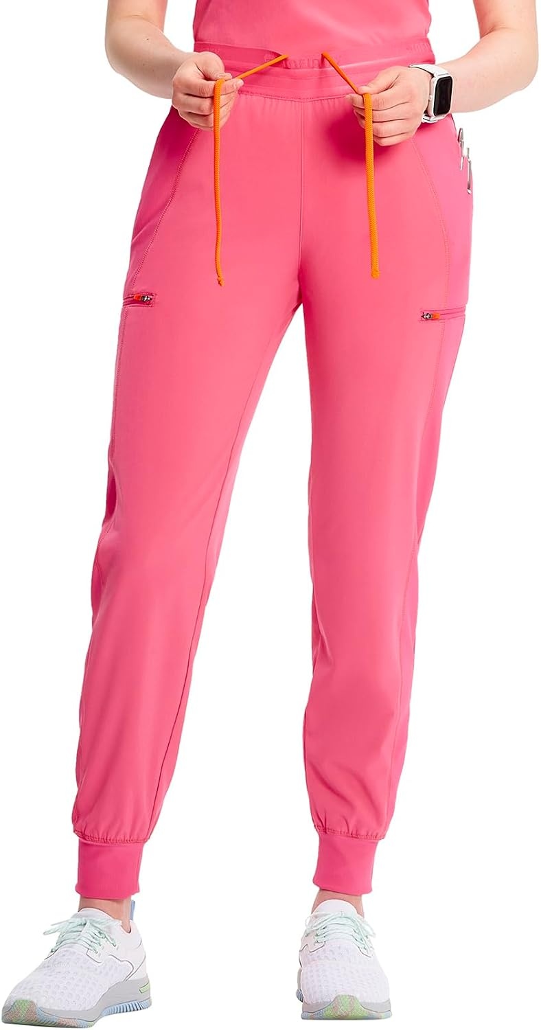 image:imageCherokee Infinity Womens PullOn Scrub Jogger Pants Mid Rise BottomsPower Pink