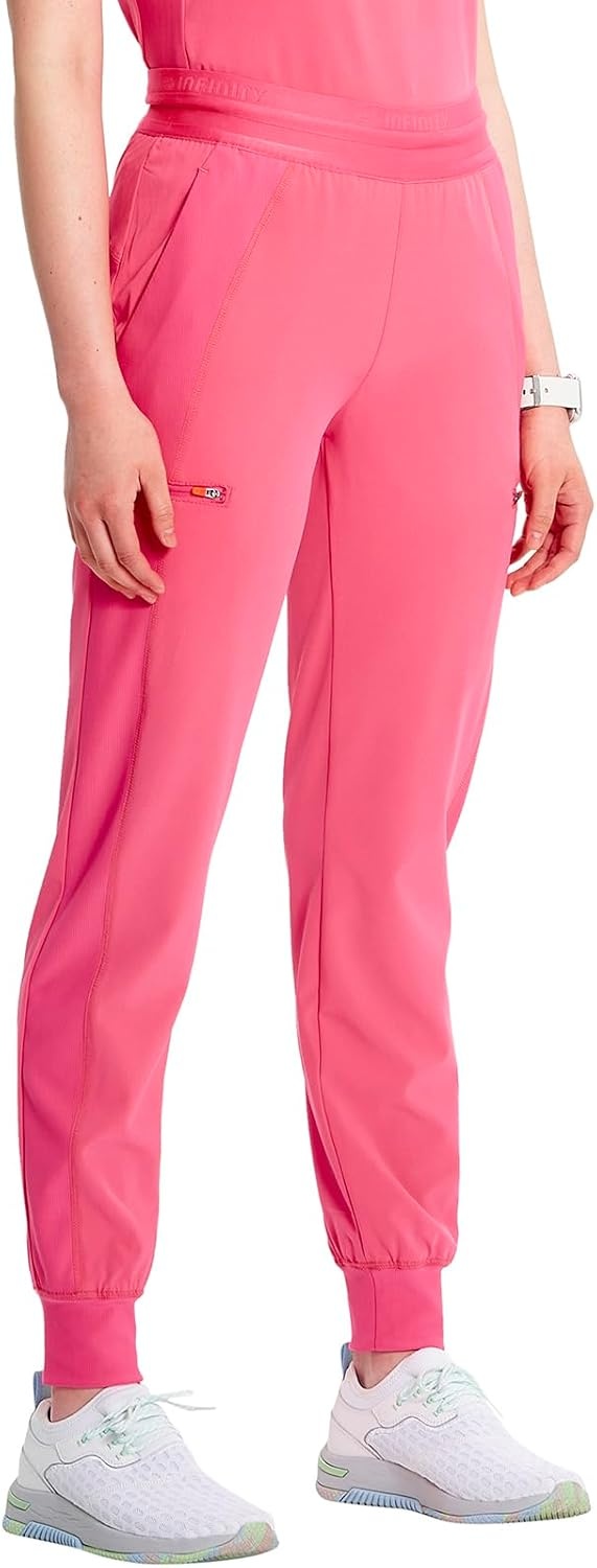 image:imageCherokee Infinity Womens PullOn Scrub Jogger Pants Mid Rise BottomsPower Pink