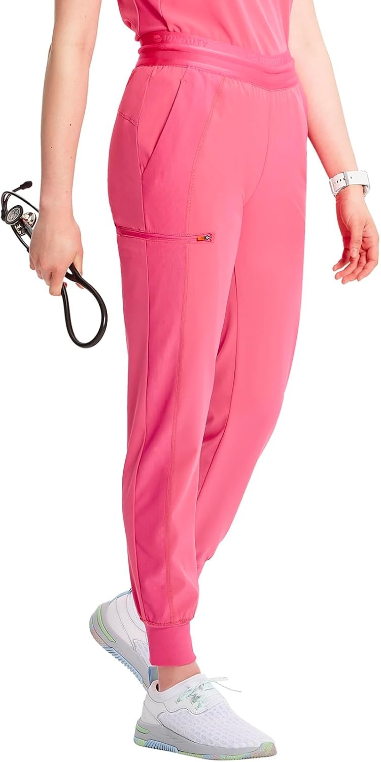 image:imageCherokee Infinity Womens PullOn Scrub Jogger Pants Mid Rise BottomsPower Pink