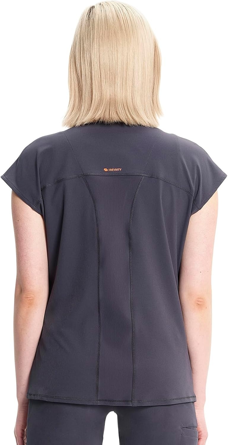 image:imageCherokee Infinity Womens Scrub Top Round Neck 3 Zip PocketsPewter