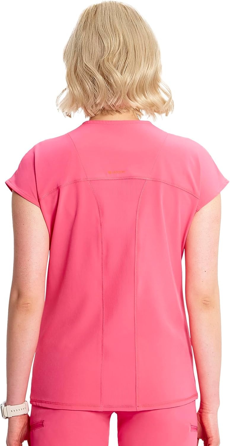 image:imageCherokee Infinity Womens Scrub Top Round Neck 3 Zip PocketsPower Pink