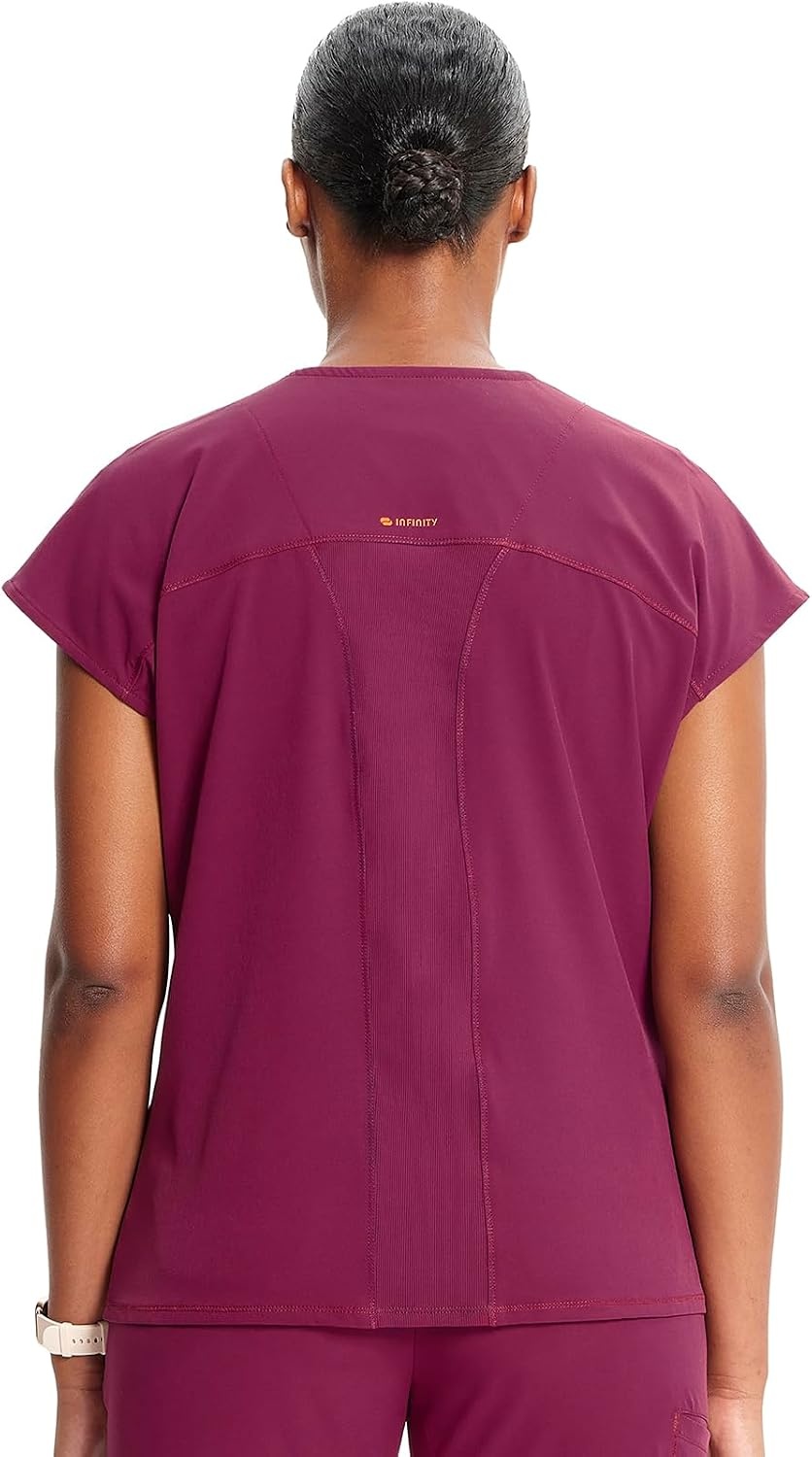 image:imageCherokee Infinity Womens Scrub Top Round Neck 3 Zip PocketsWine