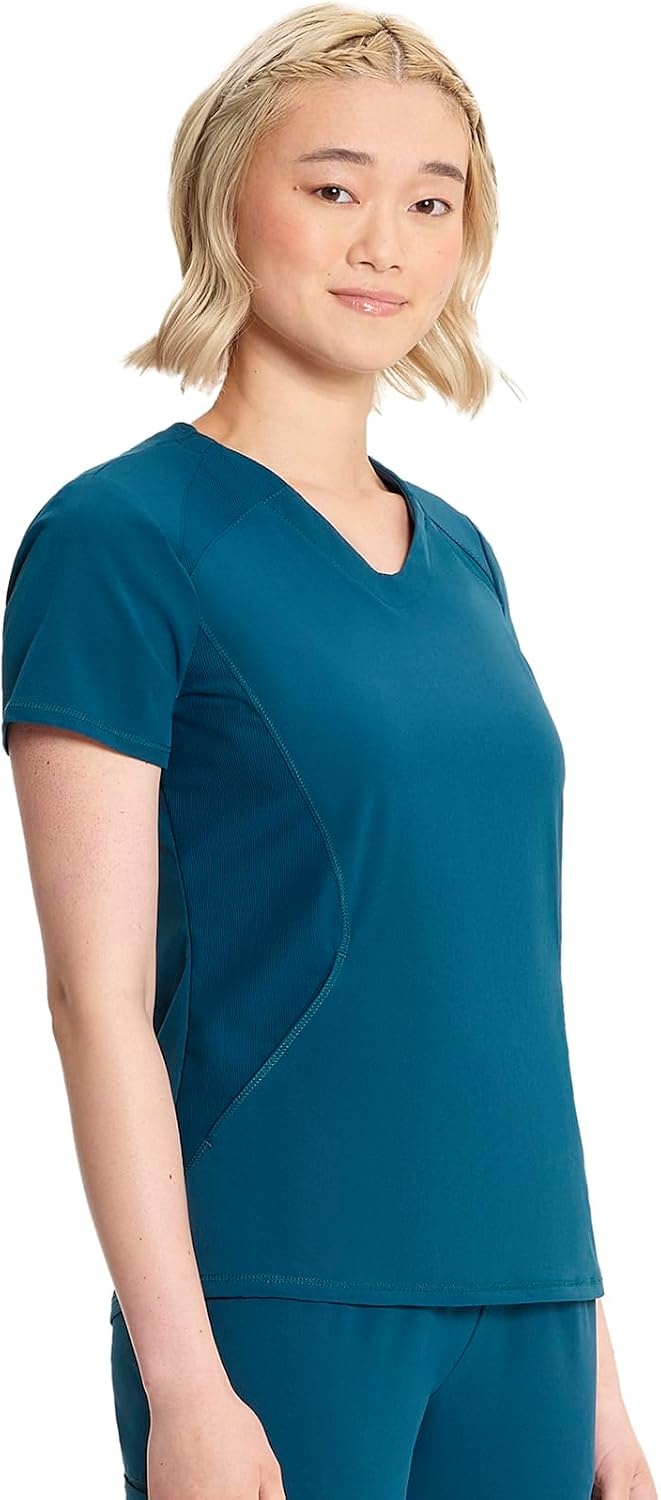image:imageInfinity by Cherokee Womens VNeck Scrub Top with Kangaroo Pocket HighLow Hem IN620ACaribbean Blue