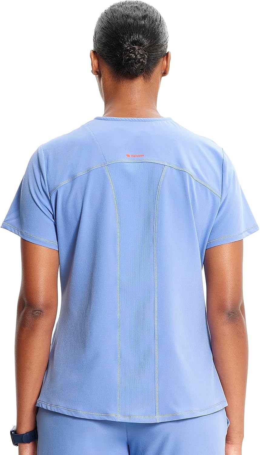 image:imageInfinity by Cherokee Womens VNeck Scrub Top with Kangaroo Pocket HighLow Hem IN620ACiel