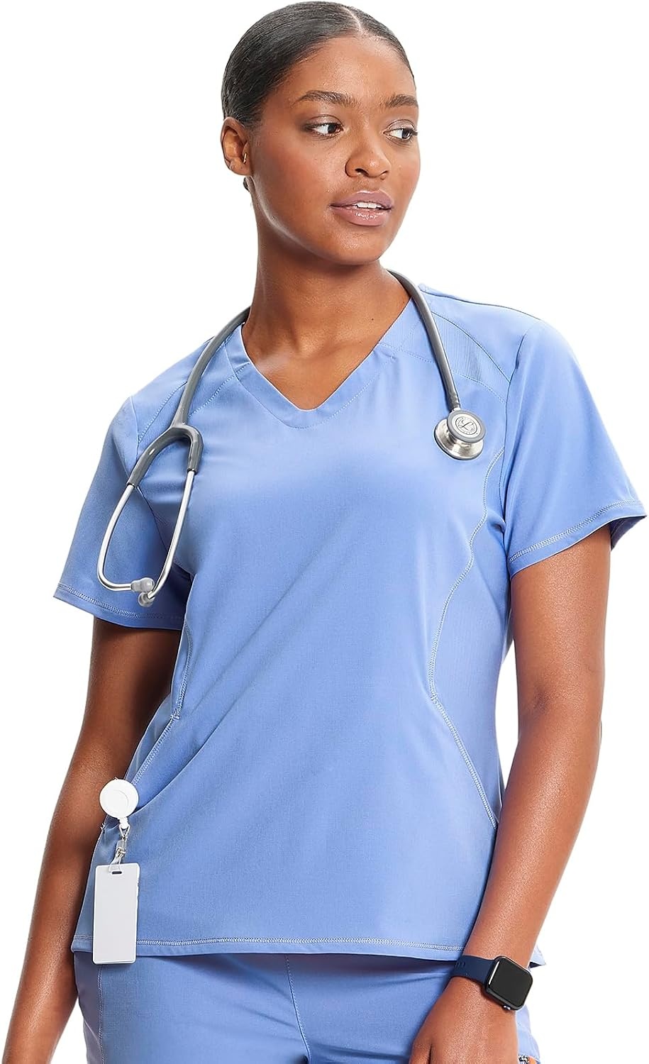 image:imageInfinity by Cherokee Womens VNeck Scrub Top with Kangaroo Pocket HighLow Hem IN620ACiel