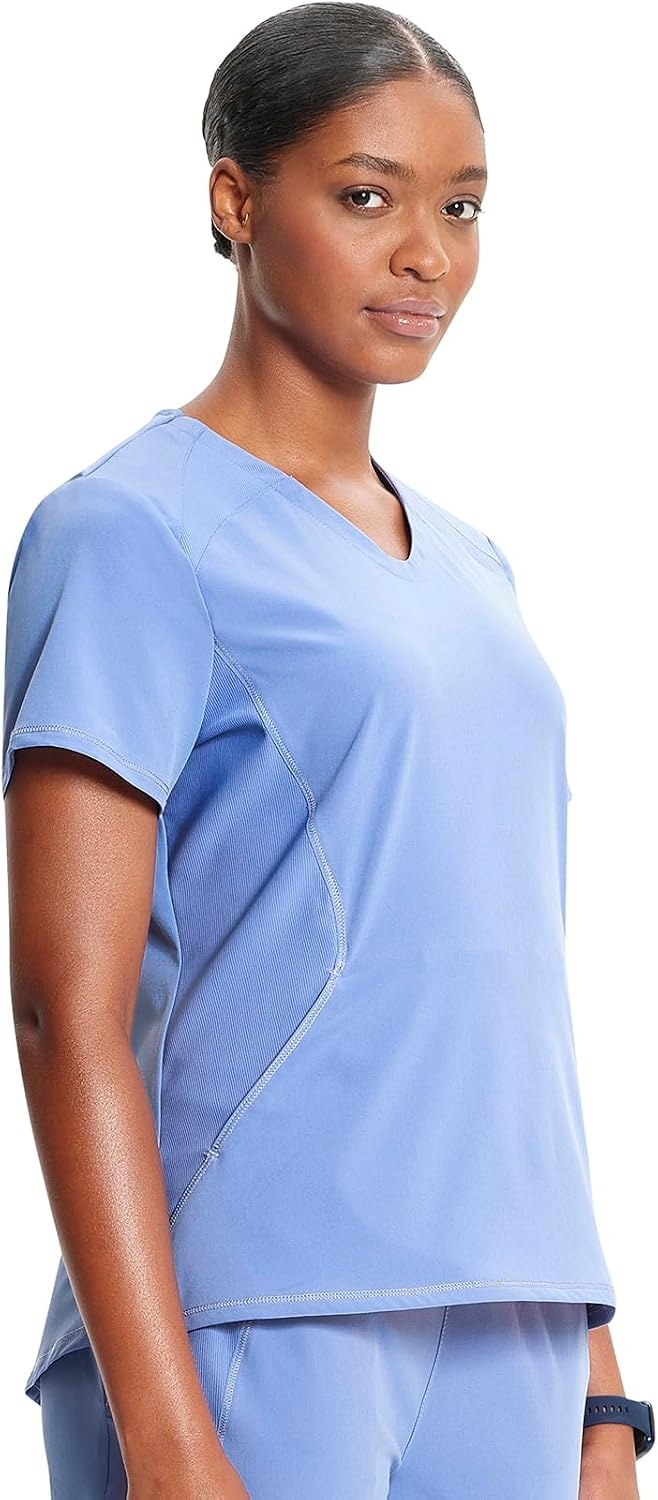 image:imageInfinity by Cherokee Womens VNeck Scrub Top with Kangaroo Pocket HighLow Hem IN620ACiel