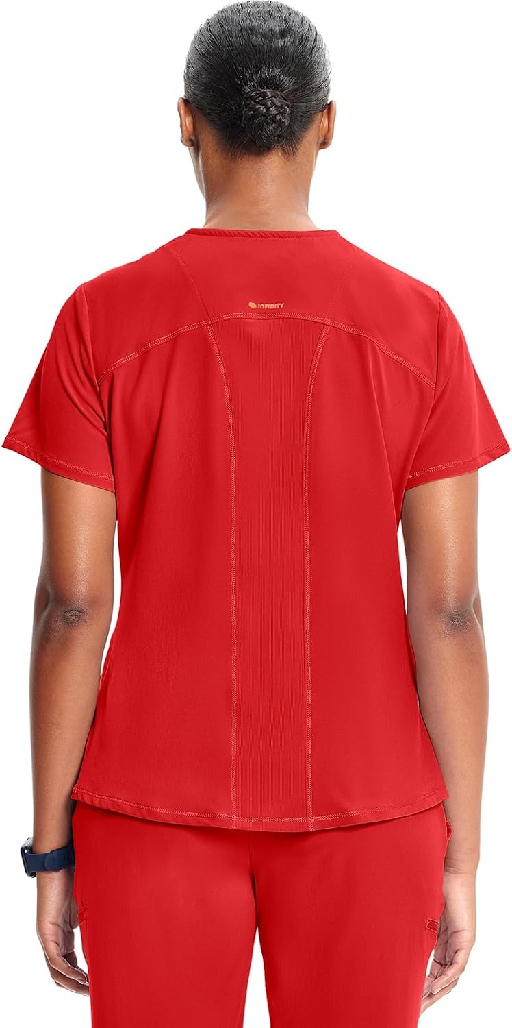 image:imageInfinity by Cherokee Womens VNeck Scrub Top with Kangaroo Pocket HighLow Hem IN620AFire Bird