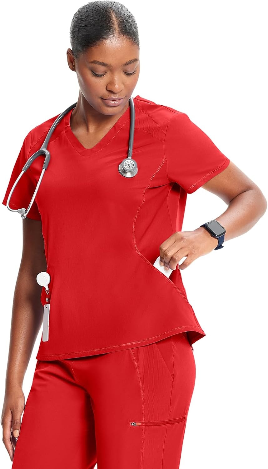 image:imageInfinity by Cherokee Womens VNeck Scrub Top with Kangaroo Pocket HighLow Hem IN620AFire Bird