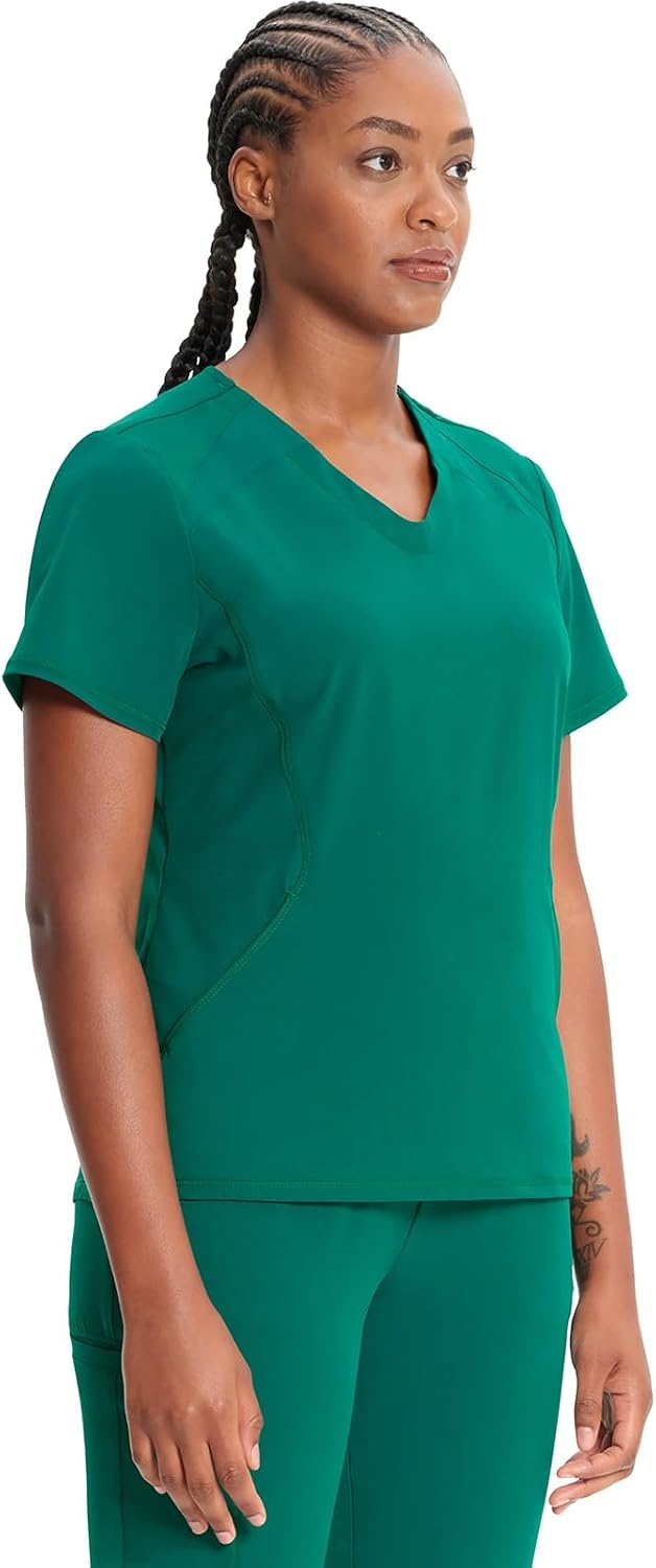 image:imageInfinity by Cherokee Womens VNeck Scrub Top with Kangaroo Pocket HighLow Hem IN620AHunter