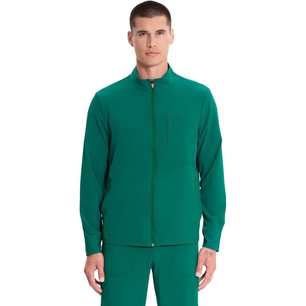 image:imageCherokee IN Scrub Jacket for Men Zip Front Rib Knit Collar 3 PocketsHunter