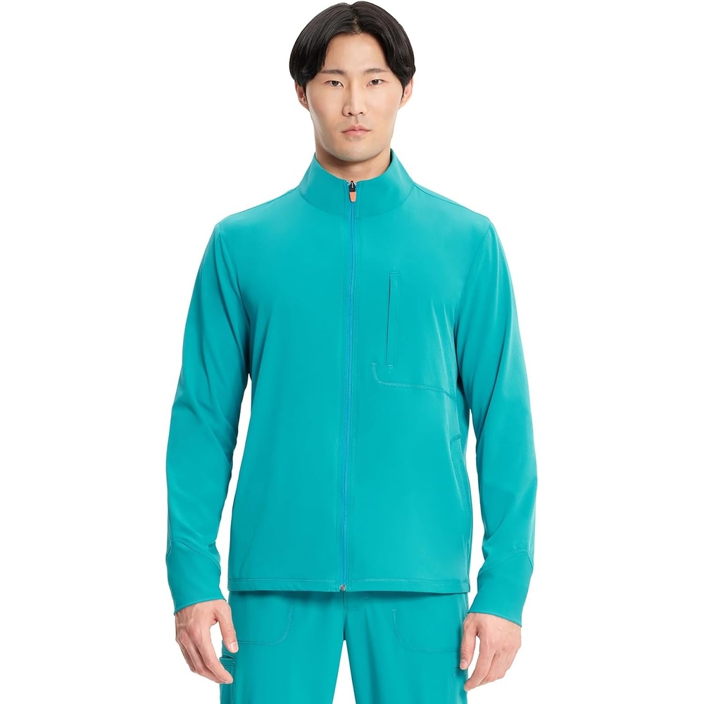image:imageCherokee IN Scrub Jacket for Men Zip Front Rib Knit Collar 3 PocketsTeal Blue