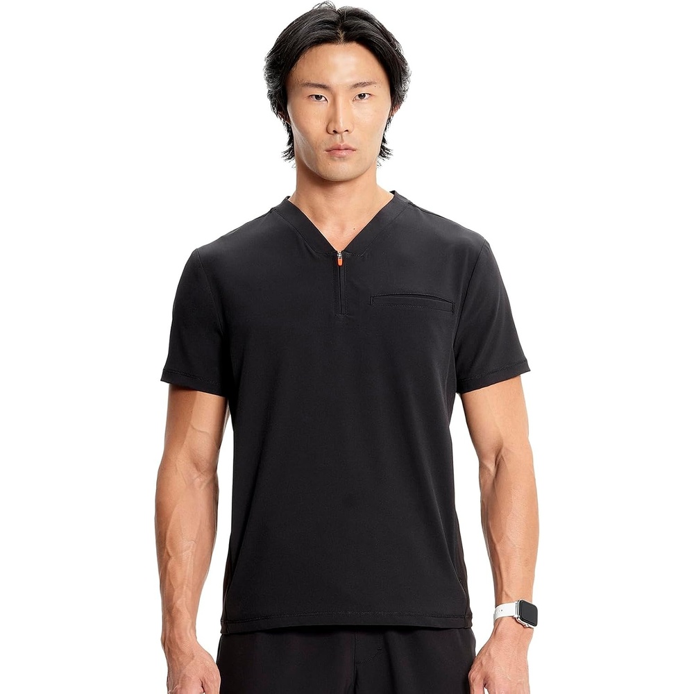 image:imageCherokee Infinity Mens Scrubs Top V Neck Partial Zip with 2 PocketsBlack