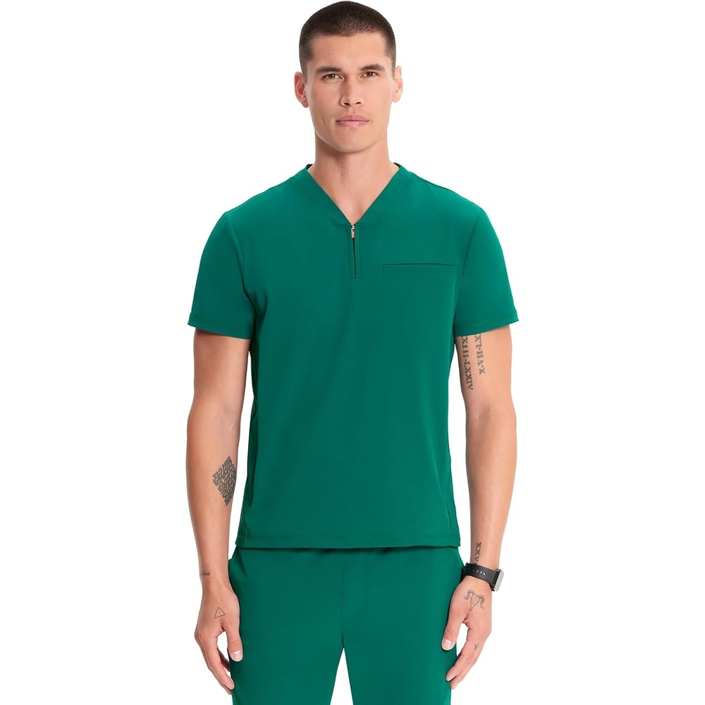 image:imageCherokee Infinity Mens Scrubs Top V Neck Partial Zip with 2 PocketsHunter