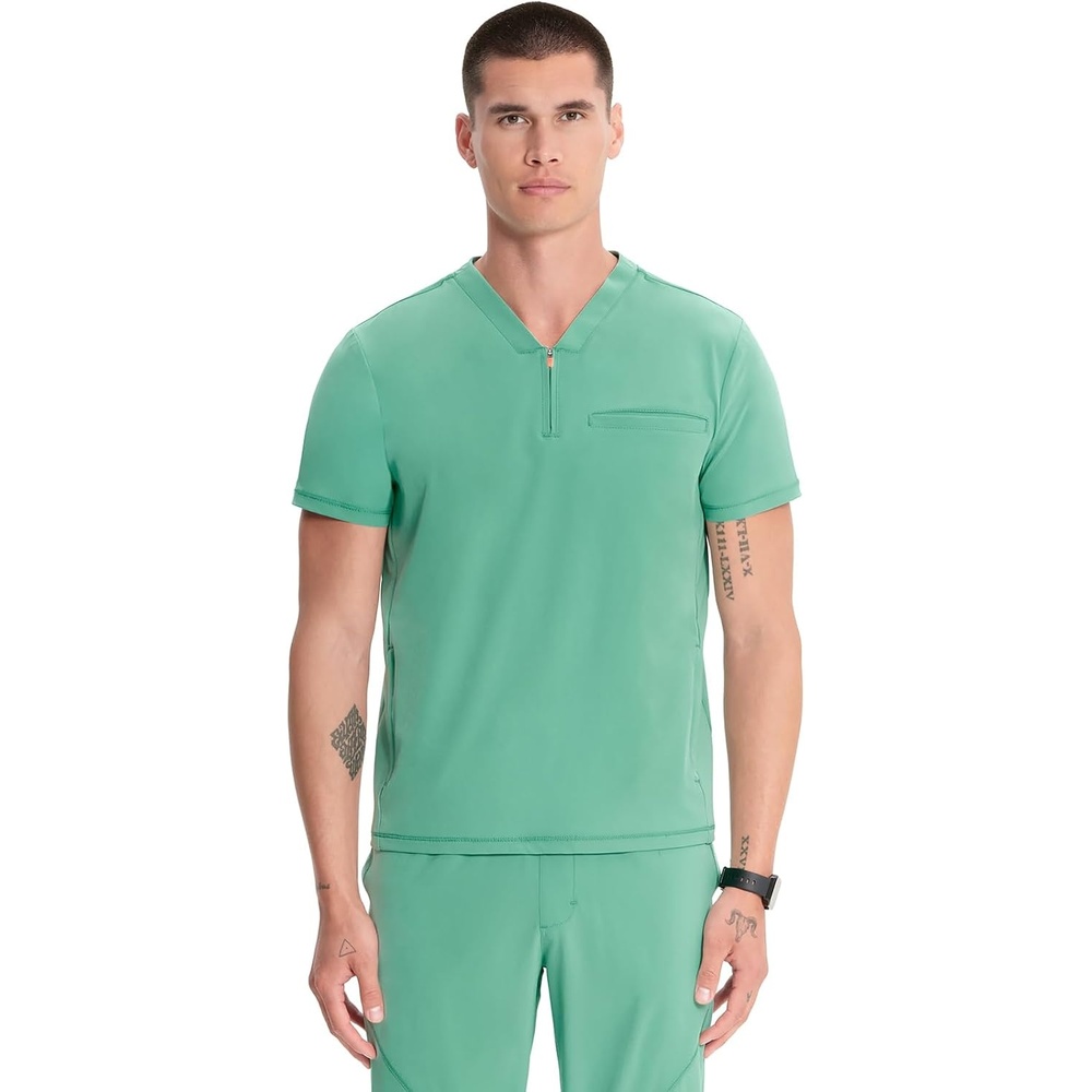 image:imageCherokee Infinity Mens Scrubs Top V Neck Partial Zip with 2 PocketsMatcha Latte