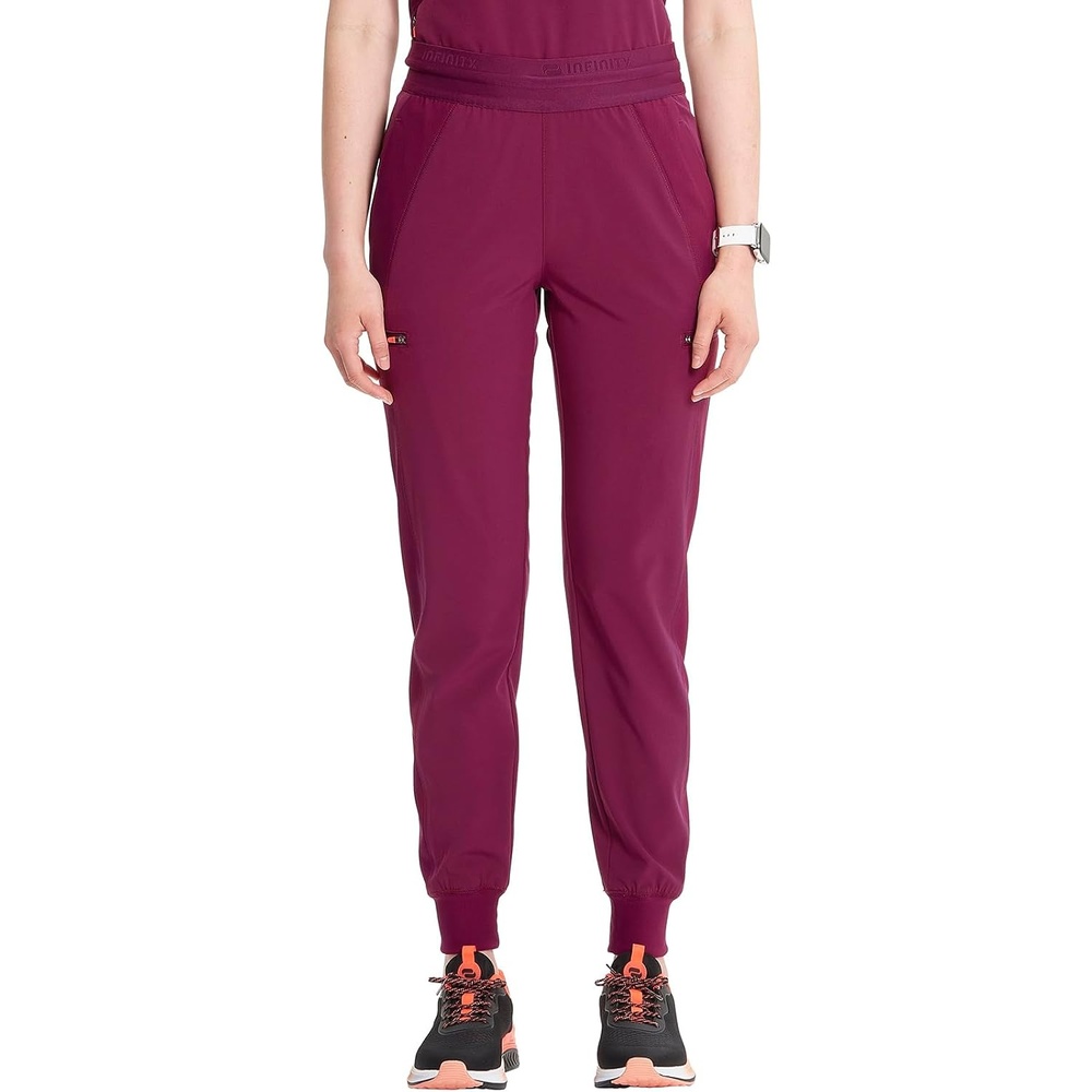 image:imageCherokee Infinity Womens PullOn Scrub Jogger Pants Mid Rise BottomsWine
