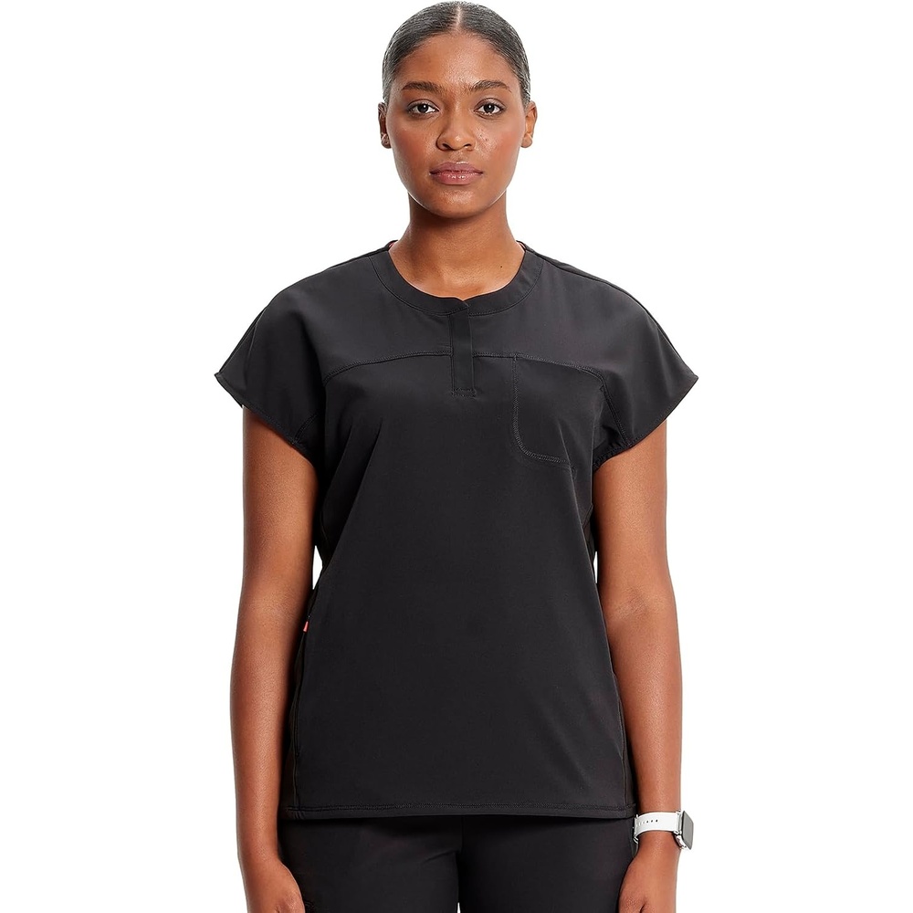 image:imageCherokee Infinity Womens Scrub Top Round Neck 3 Zip PocketsBlack