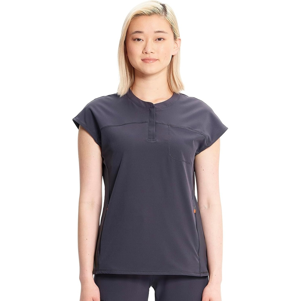 image:imageCherokee Infinity Womens Scrub Top Round Neck 3 Zip PocketsPewter