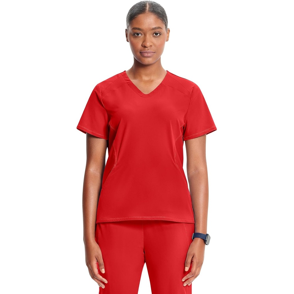 image:imageInfinity by Cherokee Womens VNeck Scrub Top with Kangaroo Pocket HighLow Hem IN620AFire Bird