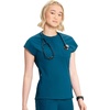 Cherokee Infinity Womens Scrub Top Round Neck 3 Zip Pockets(Caribbean Blue)