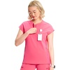 Cherokee Infinity Womens Scrub Top Round Neck 3 Zip Pockets(Power Pink)