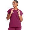 Cherokee Infinity Womens Scrub Top Round Neck 3 Zip Pockets(Wine)