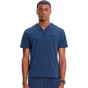 Cherokee Infinity Mens Scrubs Top V Neck Partial Zip with 2 Pockets(Navy)
