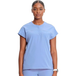 Cherokee Infinity Womens Scrub Top Round Neck 3 Zip Pockets(Ciel)