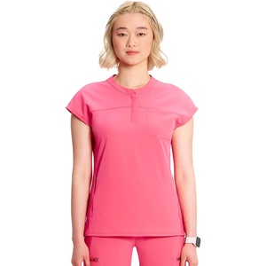 Cherokee Infinity Womens Scrub Top Round Neck 3 Zip Pockets(Power Pink)