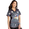 Cherokee Women’s V-Neck Printed Scrub Top Contemporary Fit with Contrast Panels, Princess Seams & Patch Pockets – TF783(Someday My Prince)