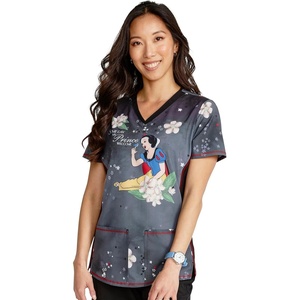 Cherokee Women’s V-Neck Printed Scrub Top Contemporary Fit with Contrast Panels, Princess Seams & Patch Pockets – TF783(Someday My Prince)