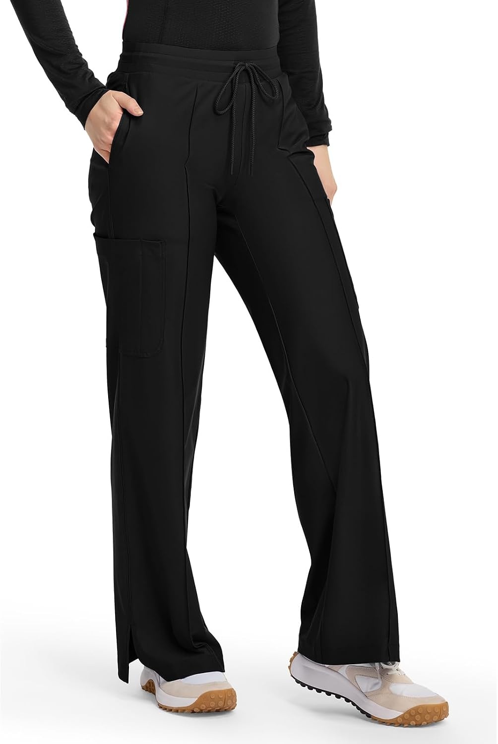 image:imageCherokee Kinetic Pintuck Scrub Pants for Women Wide Leg 6 PocketsBlack