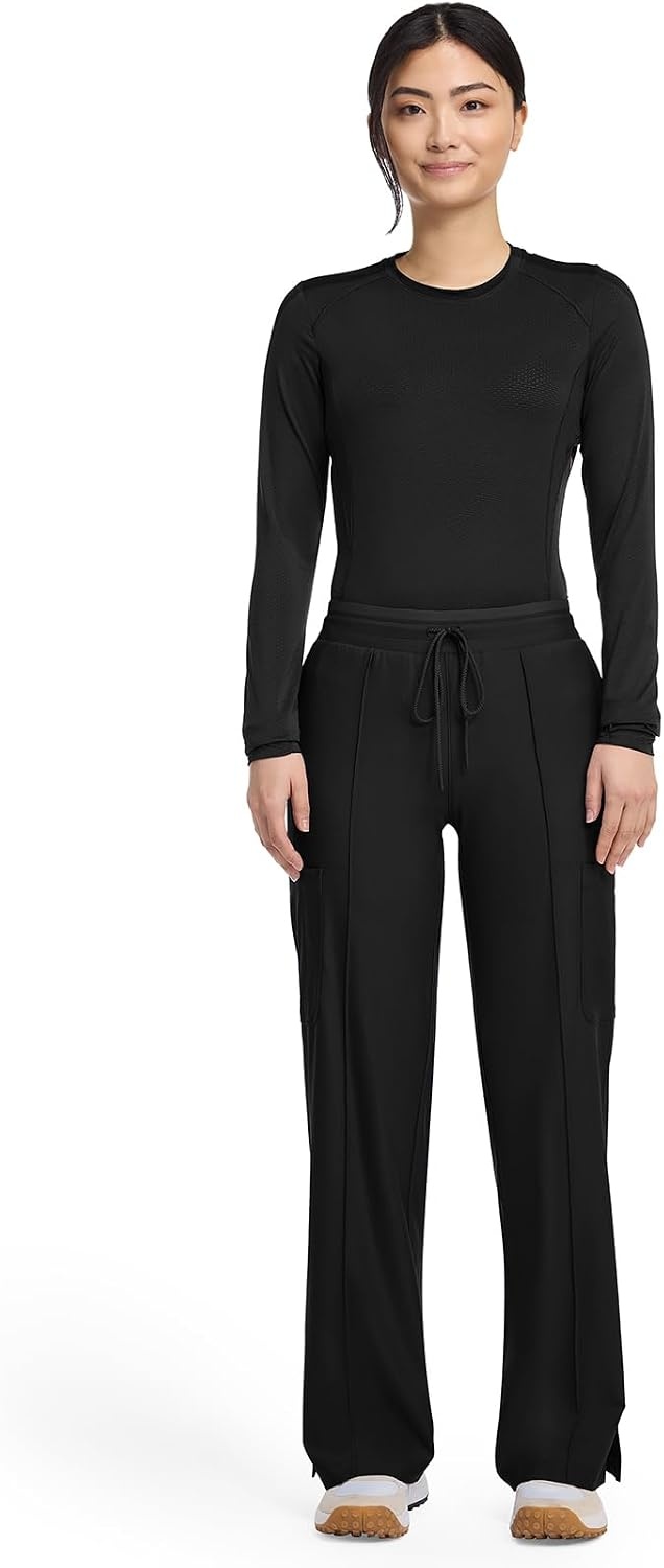 image:imageCherokee Kinetic Pintuck Scrub Pants for Women Wide Leg 6 PocketsBlack