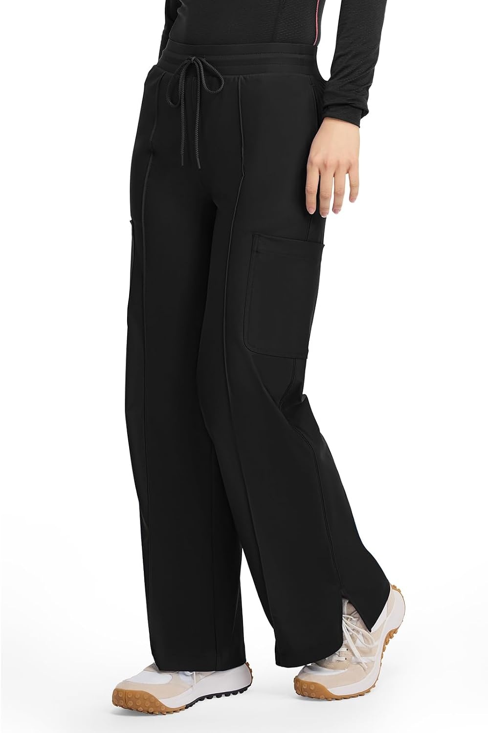 image:imageCherokee Kinetic Pintuck Scrub Pants for Women Wide Leg 6 PocketsBlack