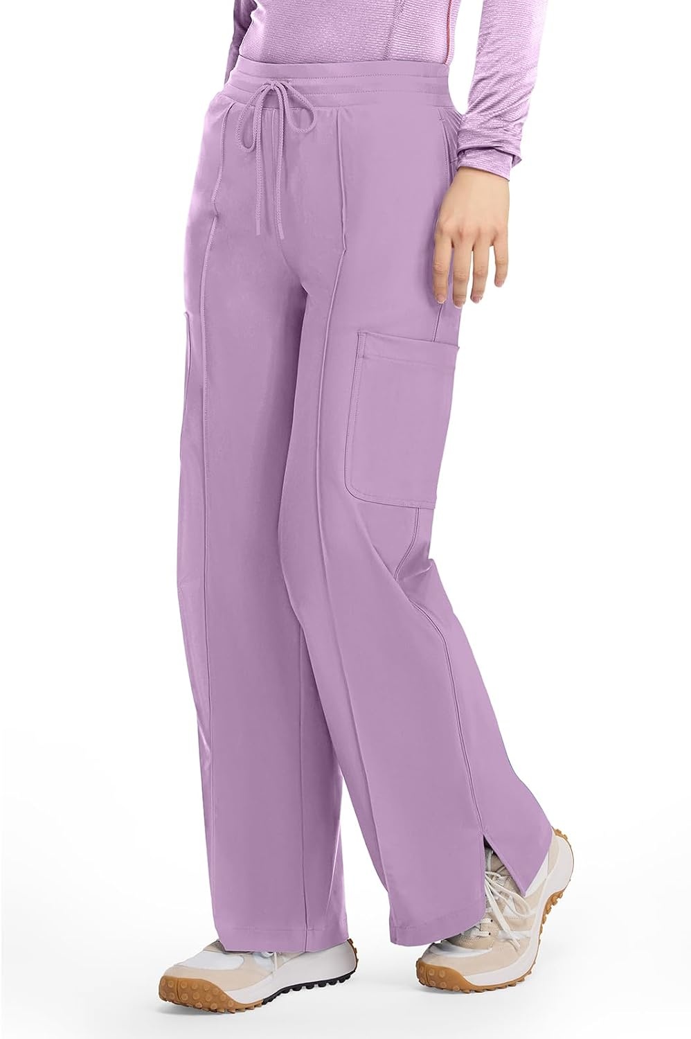 image:imageCherokee Kinetic Pintuck Scrub Pants for Women Wide Leg 6 PocketsLivewire Lilac