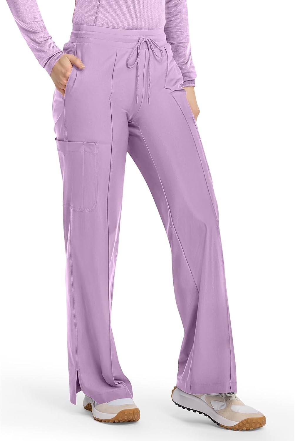 image:imageCherokee Kinetic Pintuck Scrub Pants for Women Wide Leg 6 PocketsLivewire Lilac