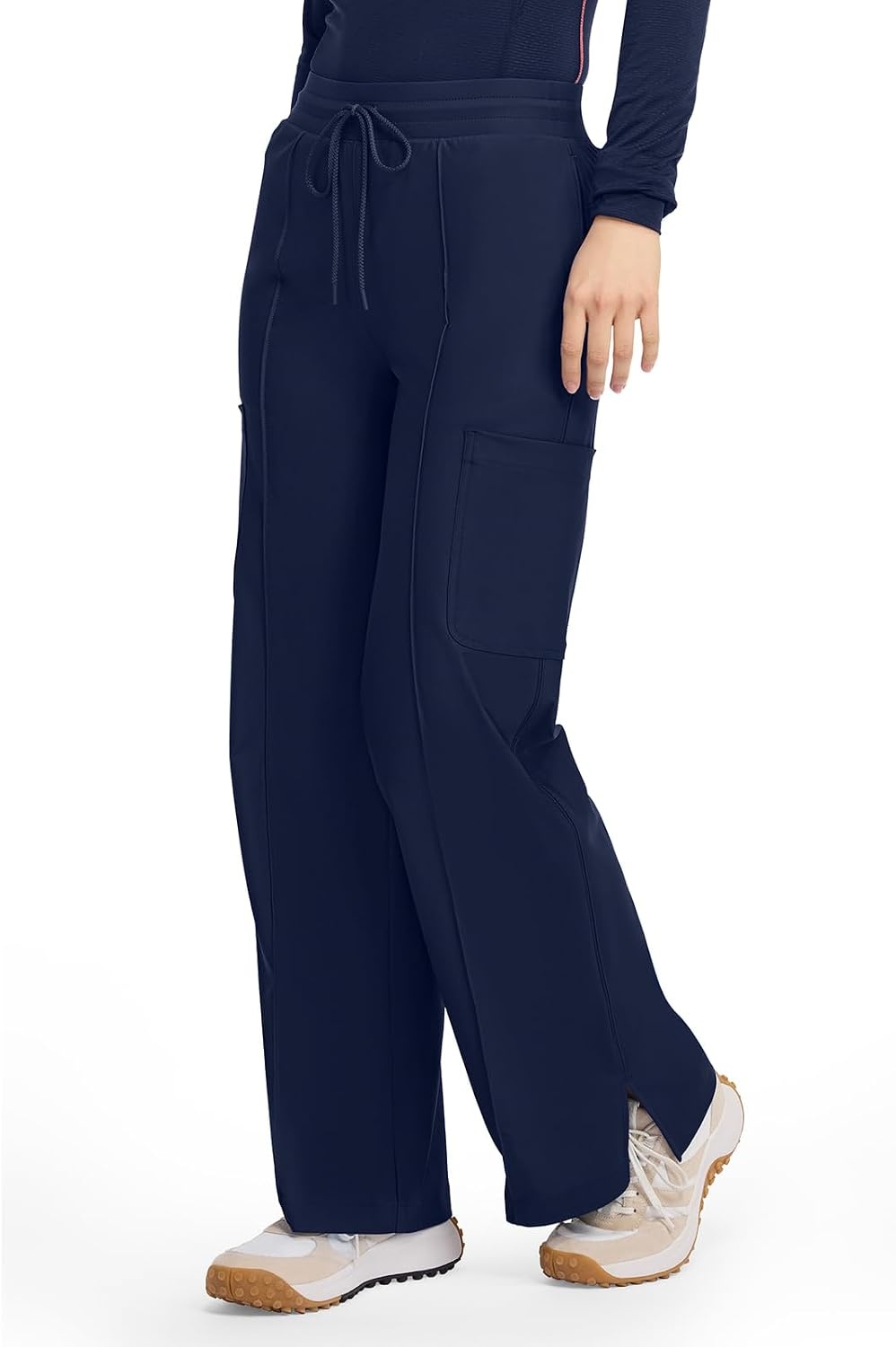 image:imageCherokee Kinetic Pintuck Scrub Pants for Women Wide Leg 6 PocketsNavy
