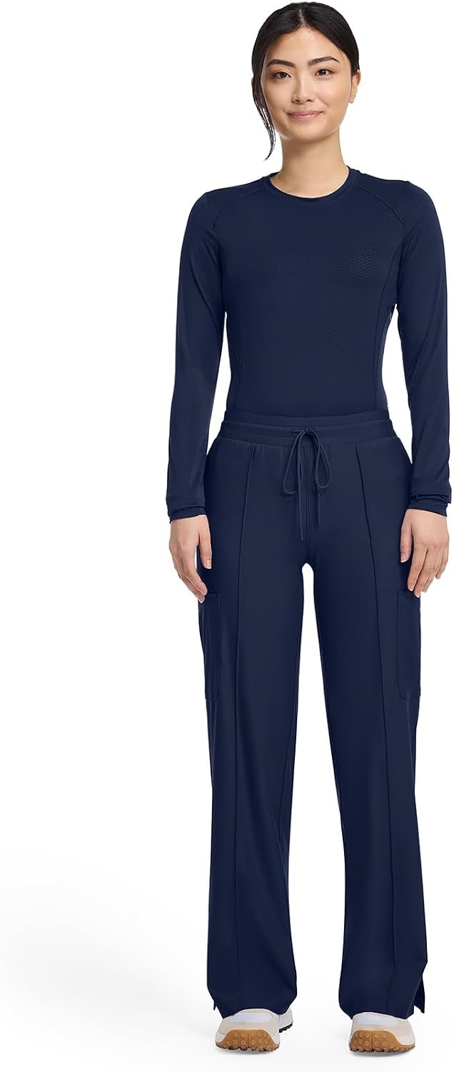 image:imageCherokee Kinetic Pintuck Scrub Pants for Women Wide Leg 6 PocketsNavy