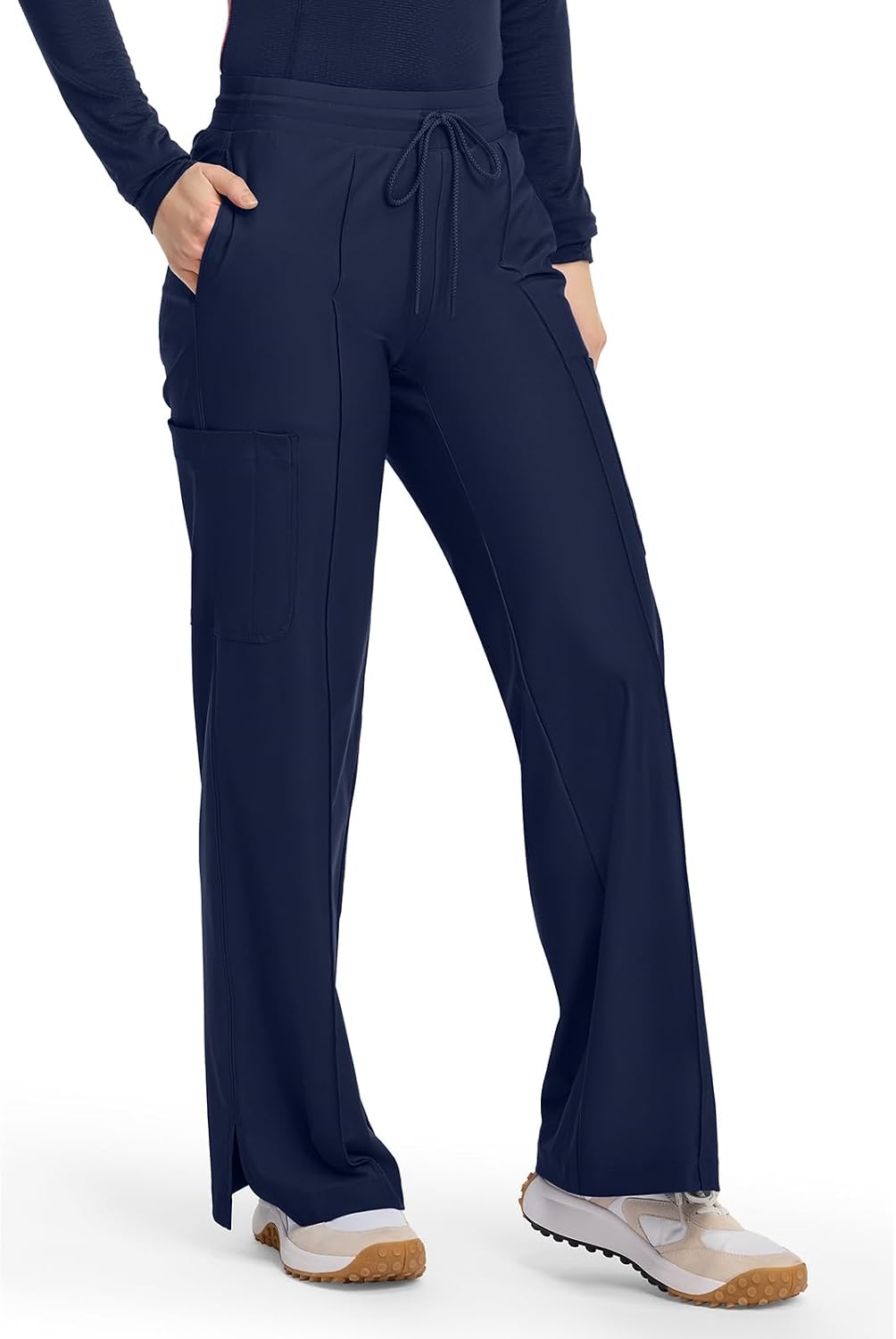 image:imageCherokee Kinetic Pintuck Scrub Pants for Women Wide Leg 6 PocketsNavy