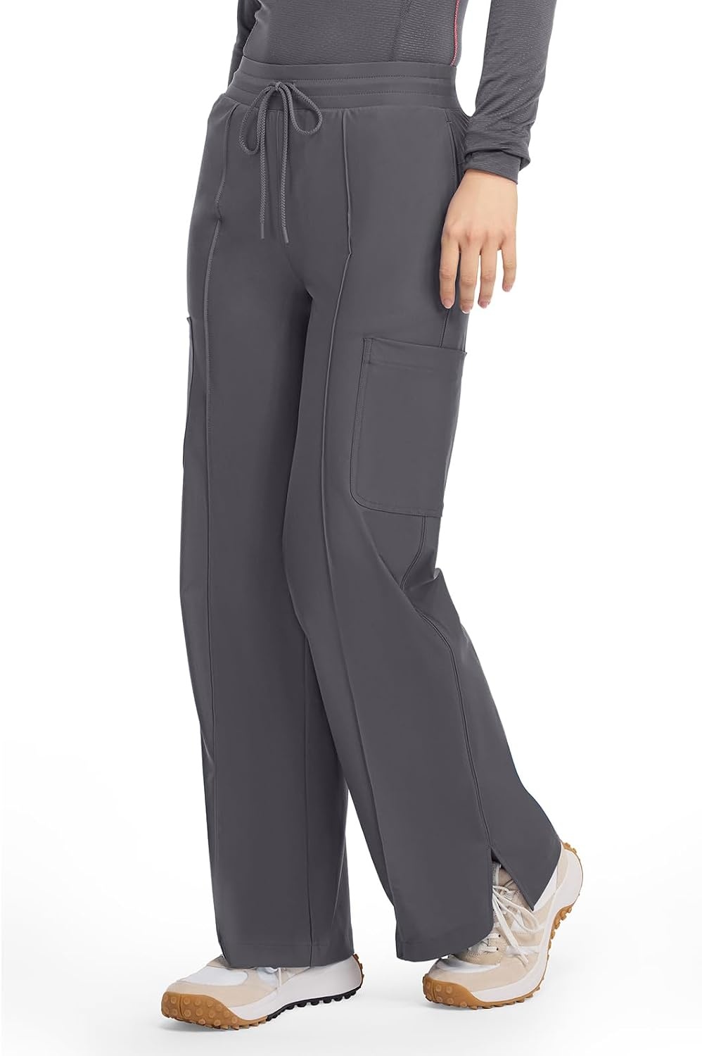 image:imageCherokee Kinetic Pintuck Scrub Pants for Women Wide Leg 6 PocketsPewter