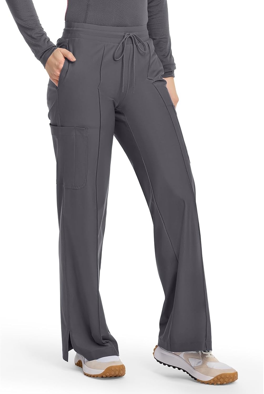 image:imageCherokee Kinetic Pintuck Scrub Pants for Women Wide Leg 6 PocketsPewter